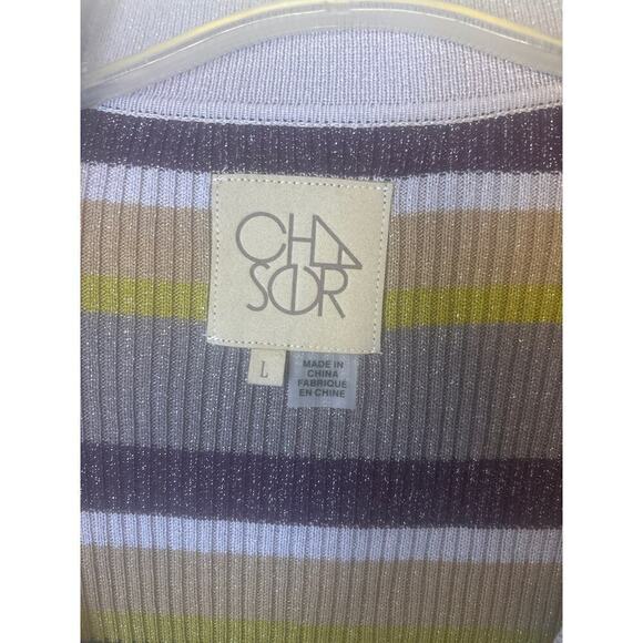 CHASER Harper Haight Street Striped Faux Wrap Multi Color Sweater Large NWOT - Picture 8 of 9